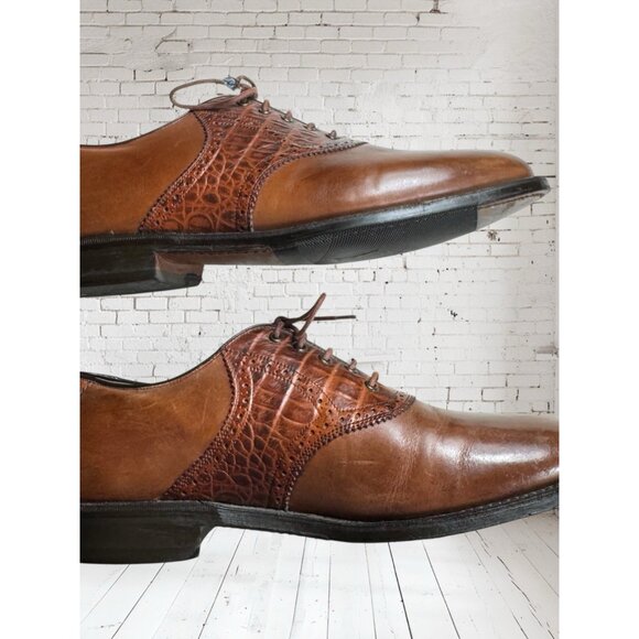 Stuart & Laud Brown Leather Croc Print Oxford Dress Shoes Size 9 D - Picture 6 of 12